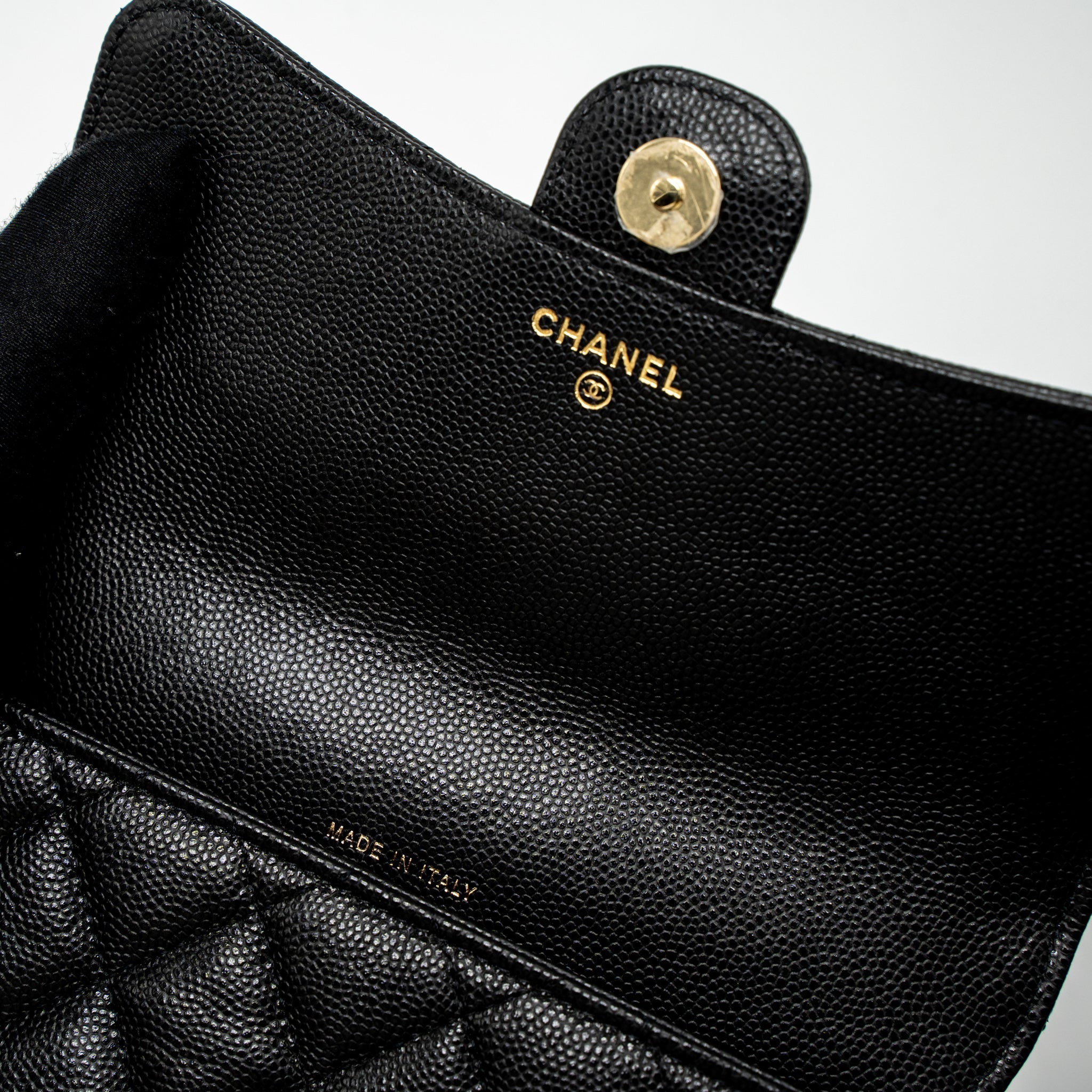 CHANEL DOUBLE POCKET WALLET ON CHAIN CAVIAR BLACK LGHW (MICROCHIP)