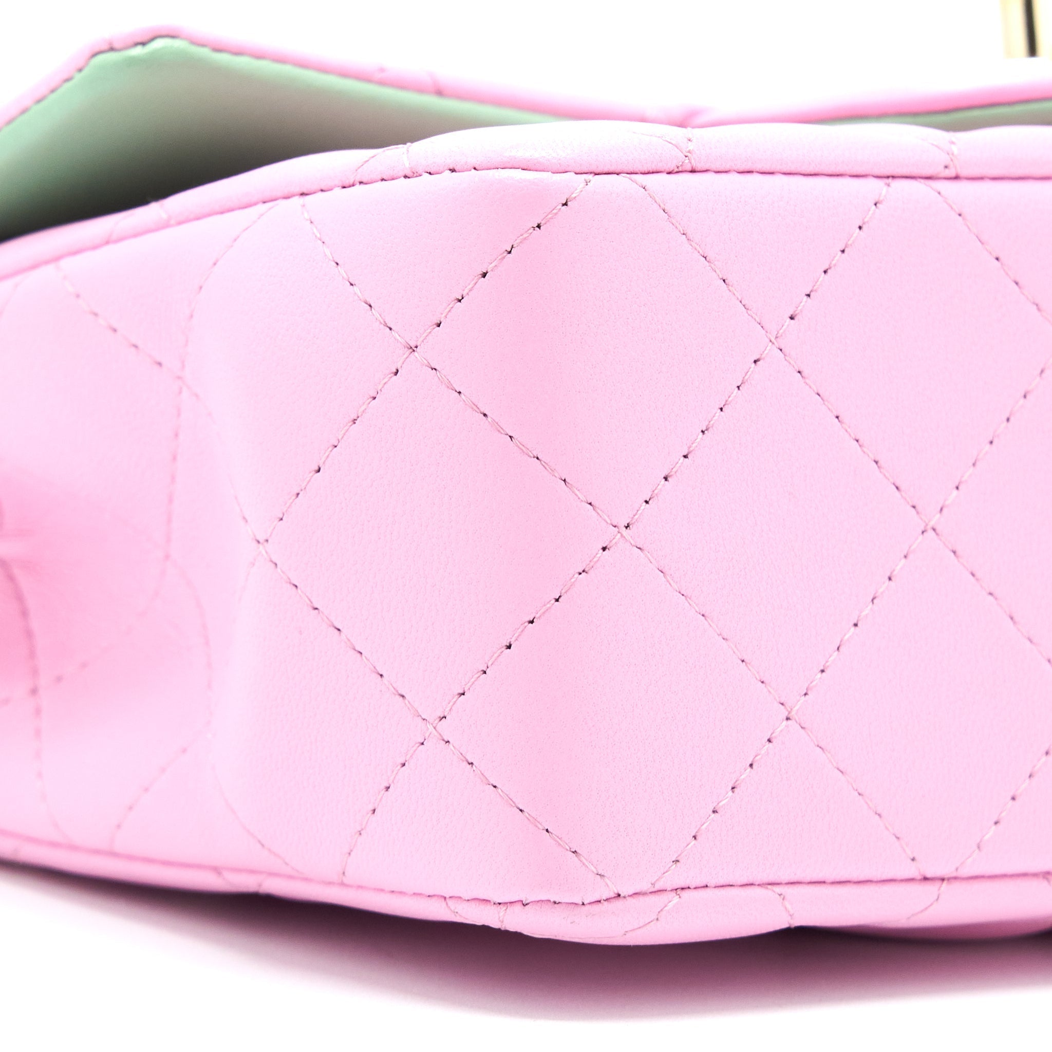 CHANEL TOP HANDLE MINI RECTANGULAR LAMBSKIN PINK/LIGHT GREEN LGHW (MICROCHIP)