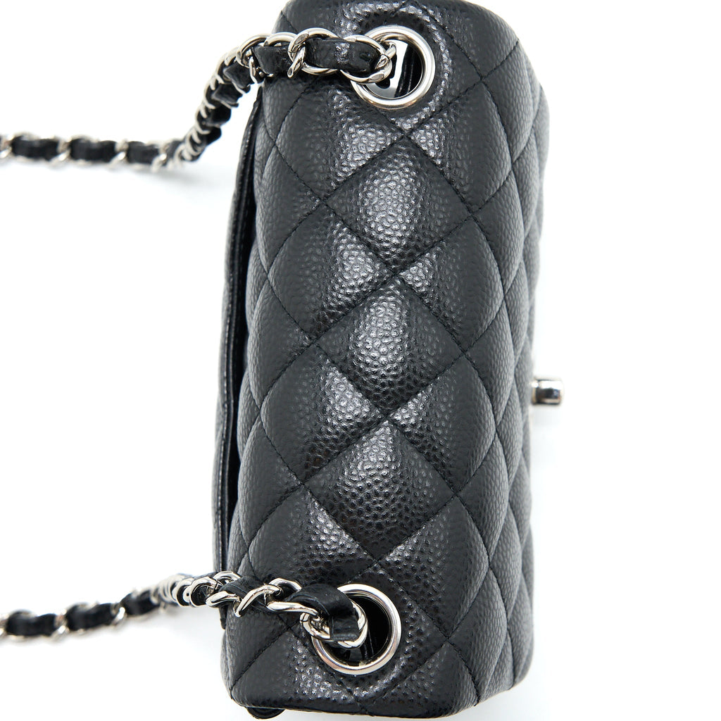 CHANEL CLASSIC MINI SQUARE FLAP BAG CAVIAR BLACK SHW