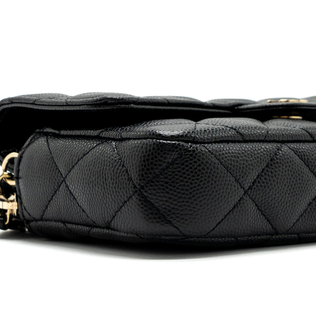 CHANEL DOUBLE POCKET WALLET ON CHAIN CAVIAR BLACK LGHW (MICROCHIP)