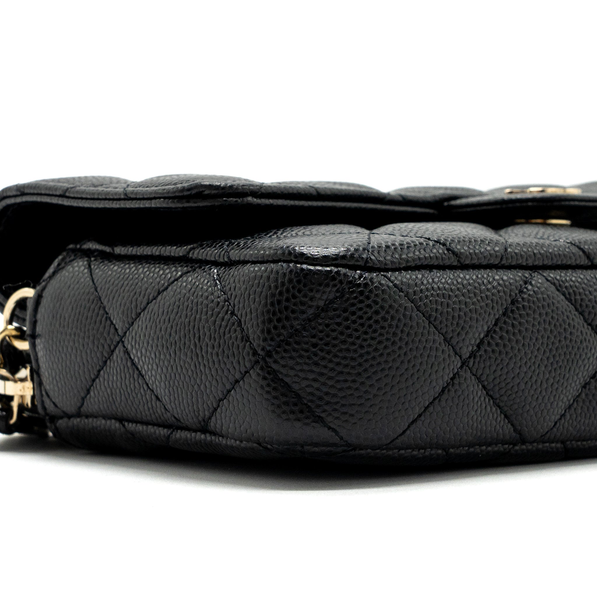CHANEL DOUBLE POCKET WALLET ON CHAIN CAVIAR BLACK LGHW (MICROCHIP)