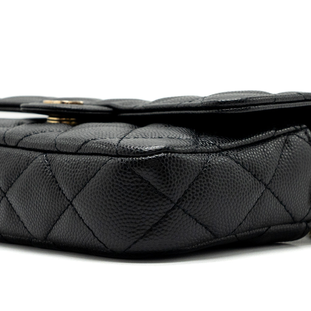 CHANEL DOUBLE POCKET WALLET ON CHAIN CAVIAR BLACK LGHW (MICROCHIP)