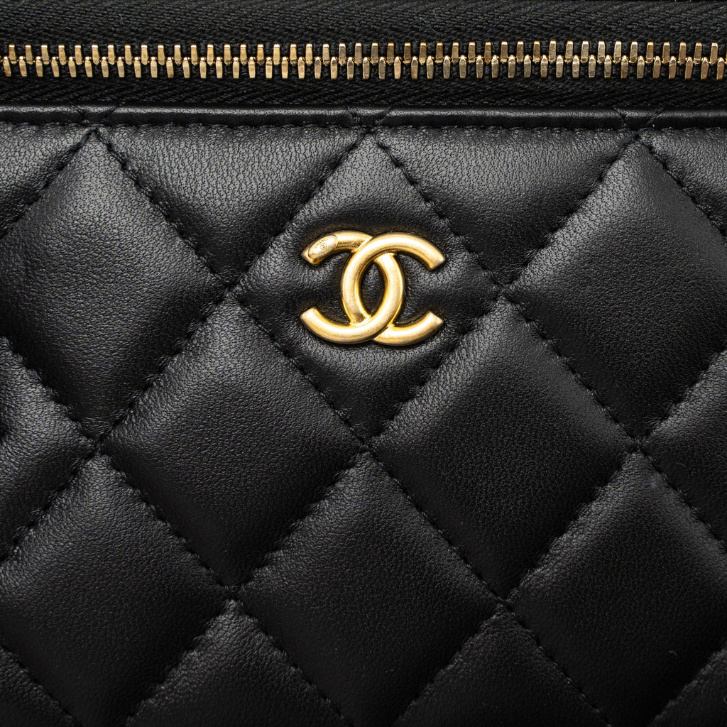 CHANEL PEARL CRUSH LONG VANITY WITH CHAIN LAMBSKIN BLACK GHW (MICROCHIP)