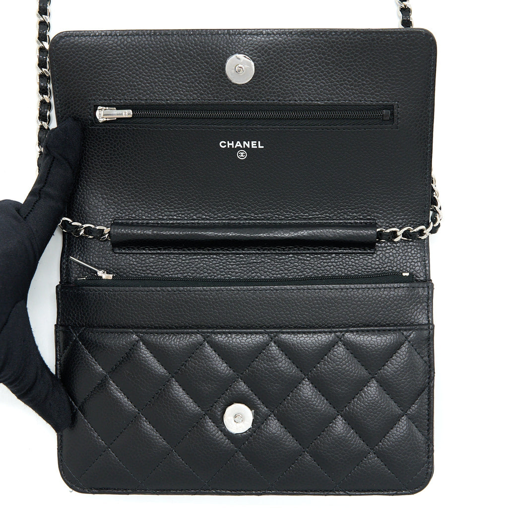 CHANEL CLASSIC WALLET ON CHAIN CAVIAR BLACK SHW (MICROCHIP)