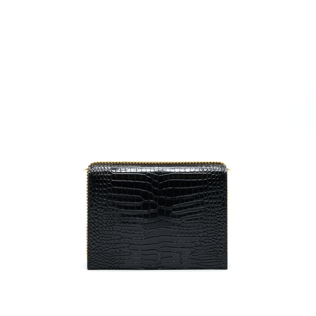 SAINT LAURENT CASSANDRA MONOGRAM CLASP BAG CROC-EMBOSSED CALFSKIN BLACK GHW