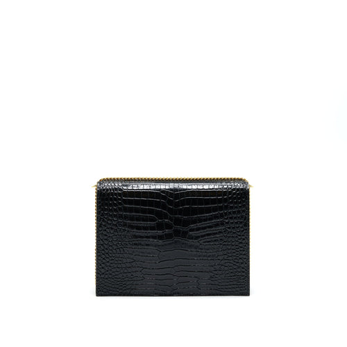 SAINT LAURENT CASSANDRA MONOGRAM CLASP BAG CROC-EMBOSSED CALFSKIN BLACK GHW