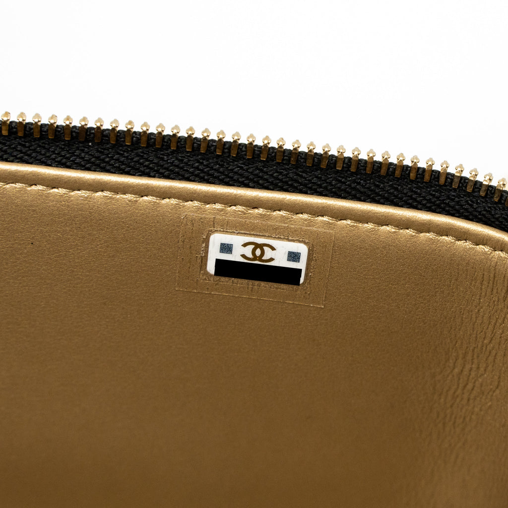 CHANEL PEARL CRUSH LONG VANITY WITH CHAIN LAMBSKIN BLACK GHW (MICROCHIP)