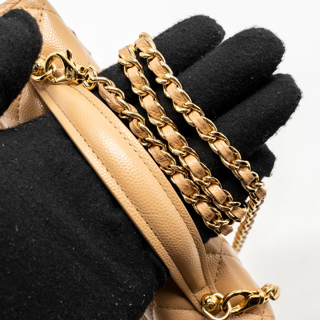 Chanel top handle vanity clutch with chain caviar beige LGHW (microchip)