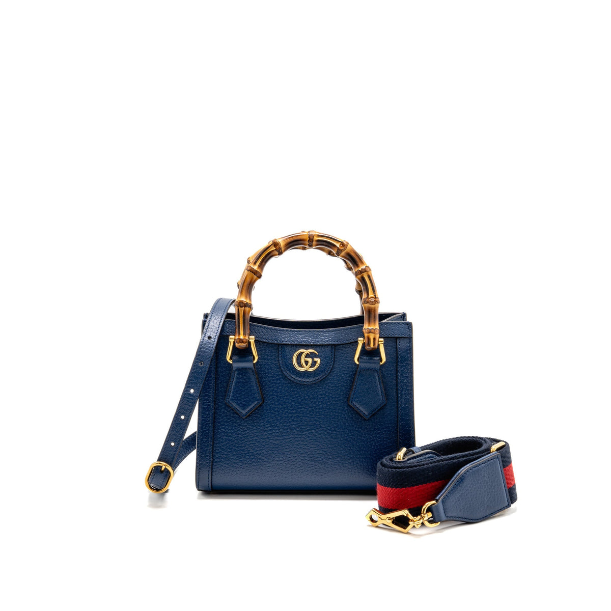 Gucci Small Diana Tote Bag Calfskin/Bamboo Handle Dark Blue/Yellow GHW