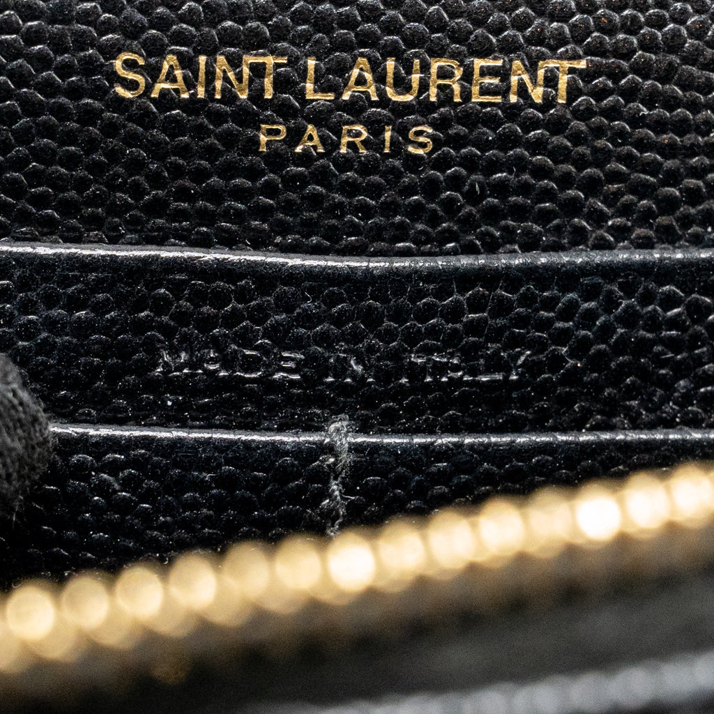 SAINT LAURENT/YSL ENVELOPE CHAIN WALLET GRAINED CALFSKIN BLACK GHW