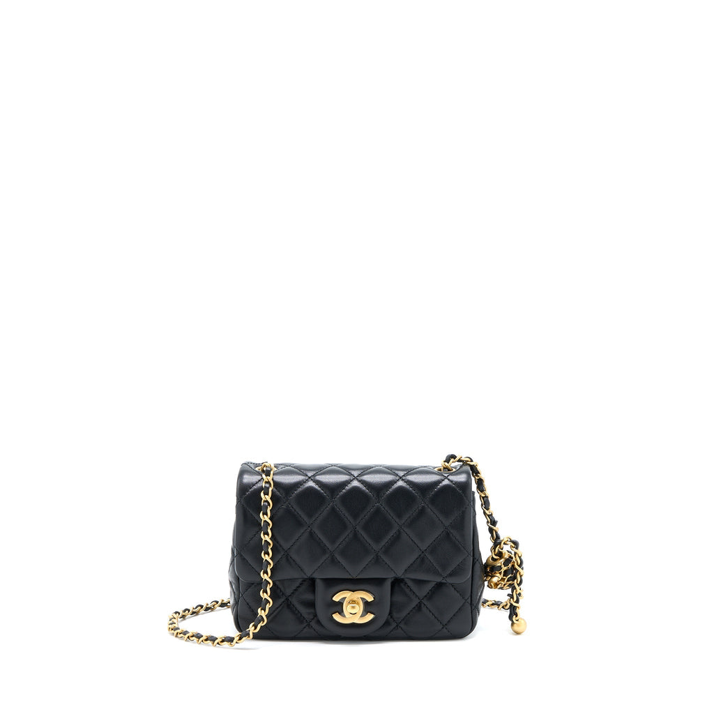 CHANEL 22S PEARL CRUSH MINI SQUARE FLAP BAG LAMBSKIN BLACK GHW(MICROCHIP)