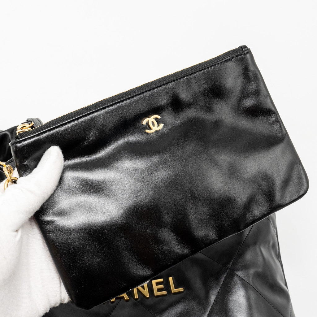 CHANEL SMALL 22BAG SHINY CALFSKIN BLACK GHW (MICROCHIP)