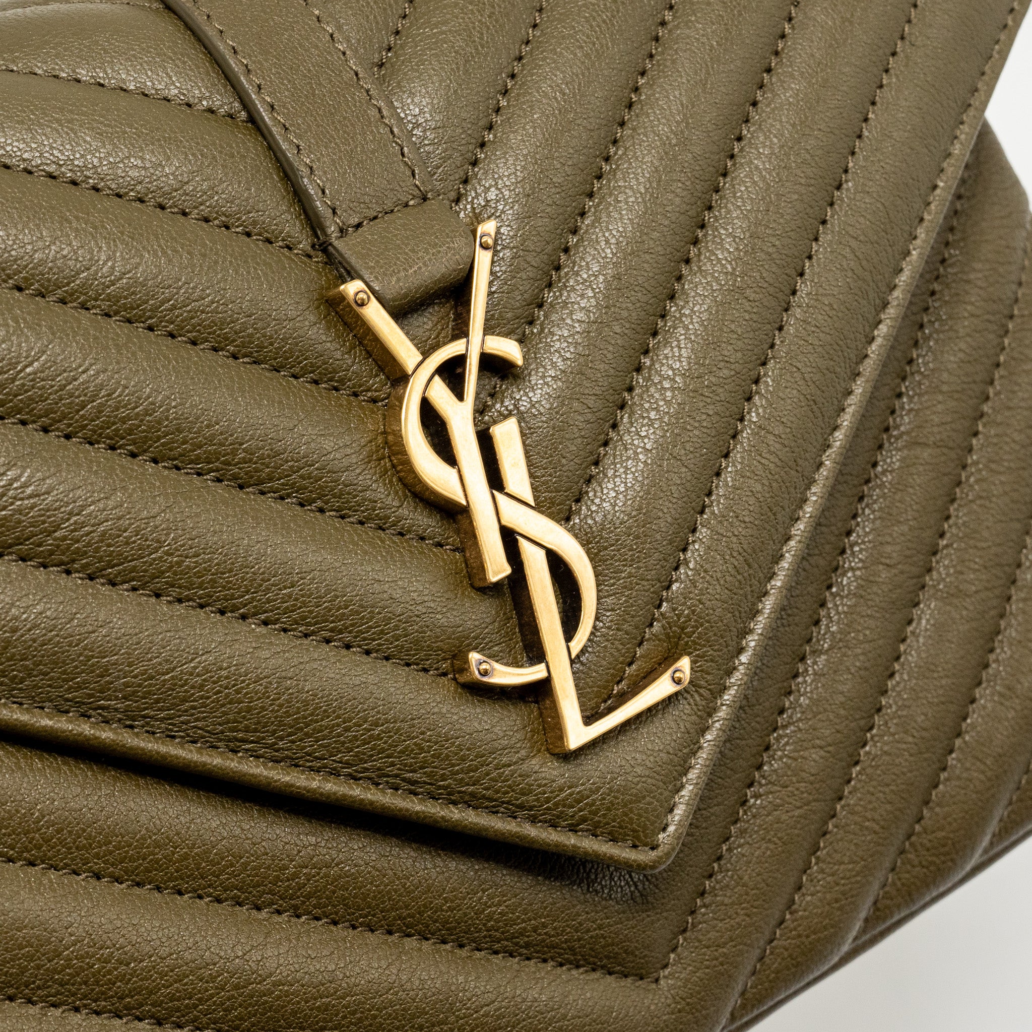 SAINT LAURENT/YSL MEDIUM COLLEGE BAG QUILTED LAMBSKIN ANEMONE GREEN GHW