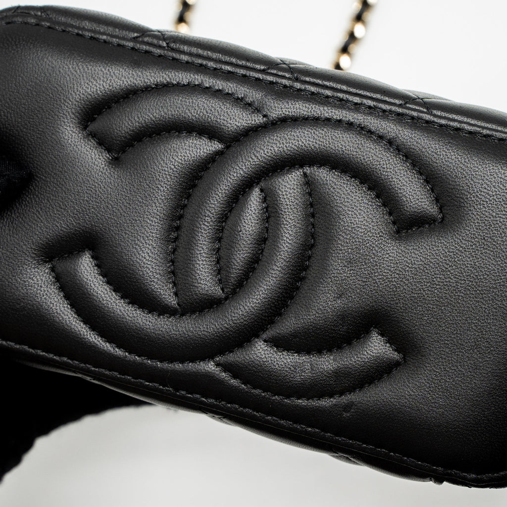 CHANEL 23C PEARL CRUSH LONG VANITY WITH CHAIN LAMBSKIN BLACK LGHW (MICROCHIP)
