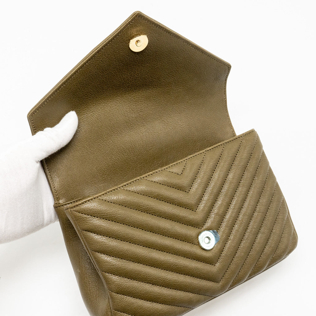 SAINT LAURENT/YSL MEDIUM COLLEGE BAG QUILTED LAMBSKIN ANEMONE GREEN GHW