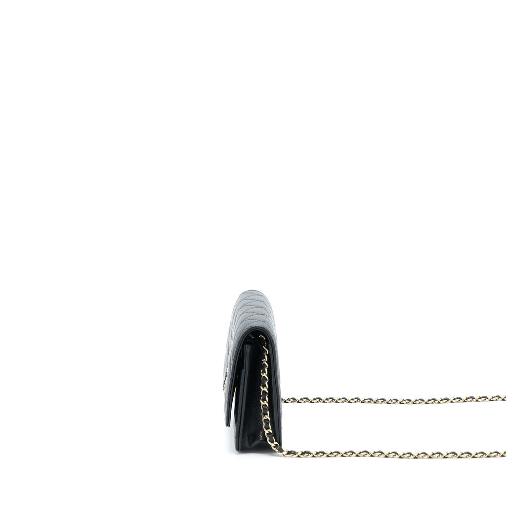 CHANEL 22S WALLET ON CHAINS WITH DETAIL CC LOGO CAVIAR BLACK LGHW