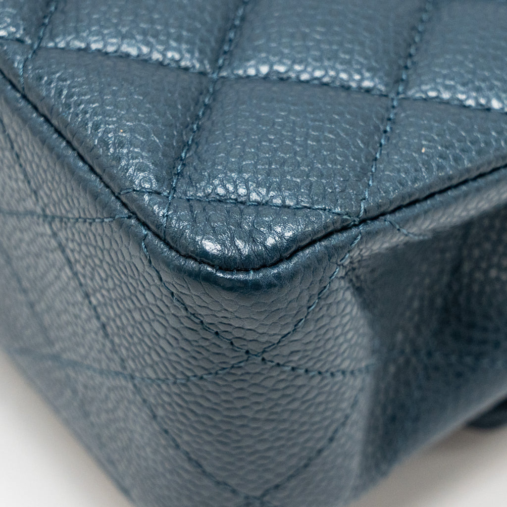CHANEL MEDIUM CLASSIC DOUBLE FLAP BAG CAVIAR METALLIC DARK BLUE SHW