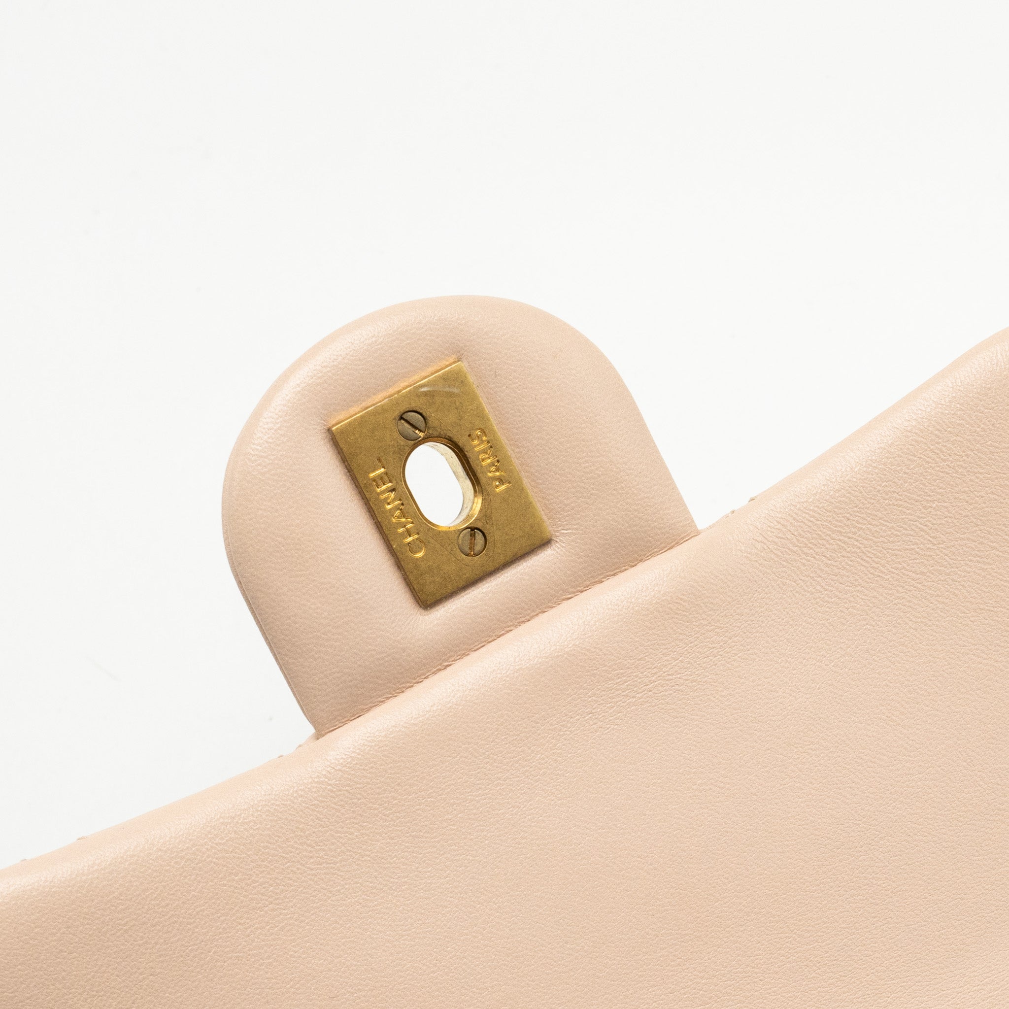 CHANEL PEARL CRUSH MINI SQUARE FLAP BAG LAMBSKIN LIGHT BEIGE GHW (MICROCHIP)