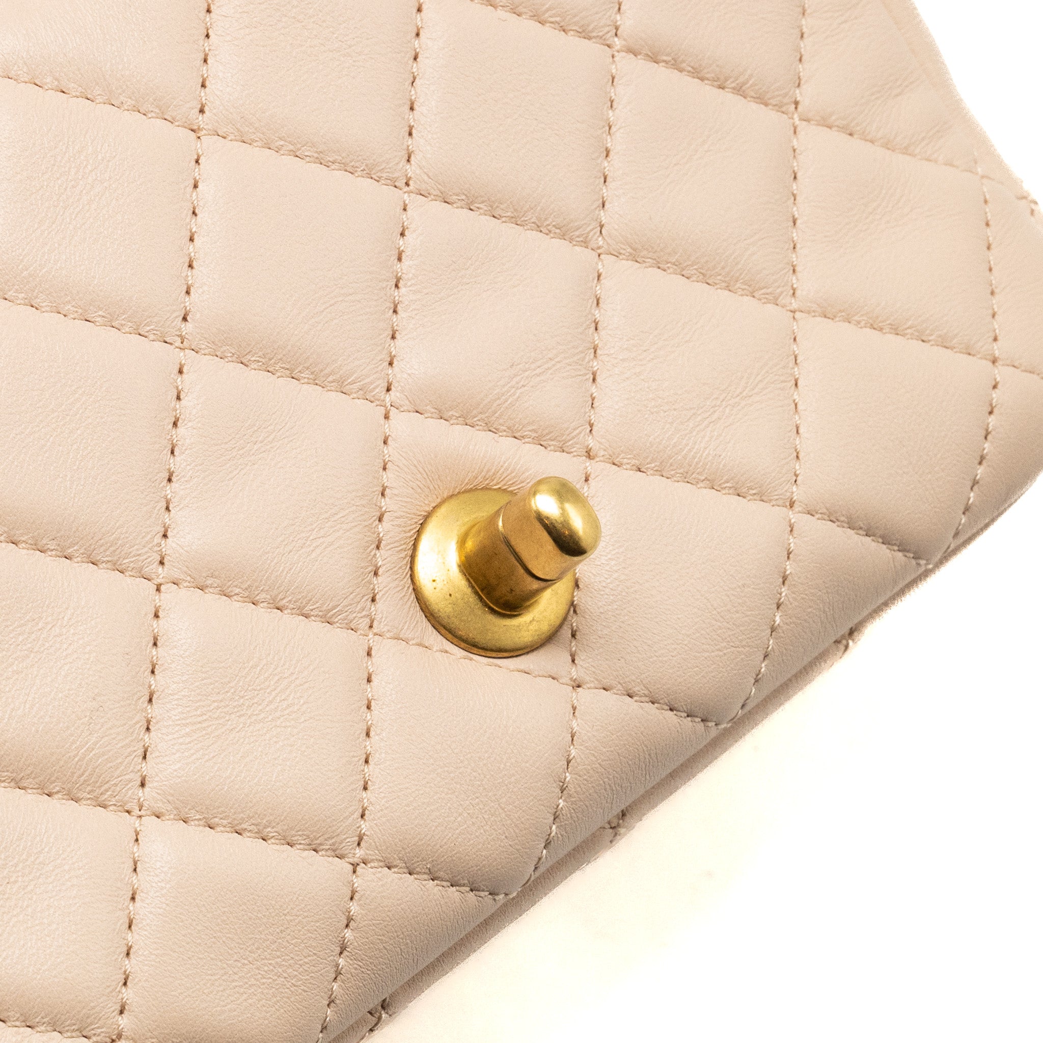 CHANEL PEARL CRUSH MINI SQUARE FLAP BAG LAMBSKIN LIGHT BEIGE GHW (MICROCHIP)