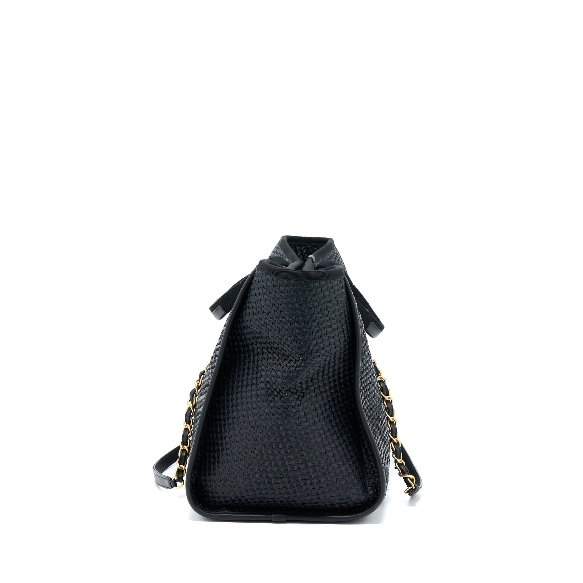 CHANEL BLACK RAFFIA DEAUVILLE TOTE BAG GHW