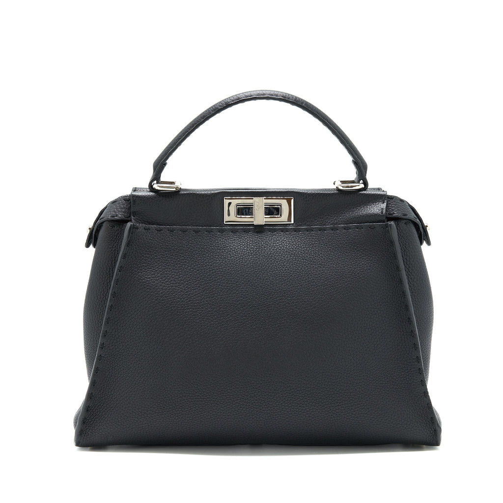 FENDI PEEKABOO TOTE BAG GRAINED CALFSKIN BLACK SHW