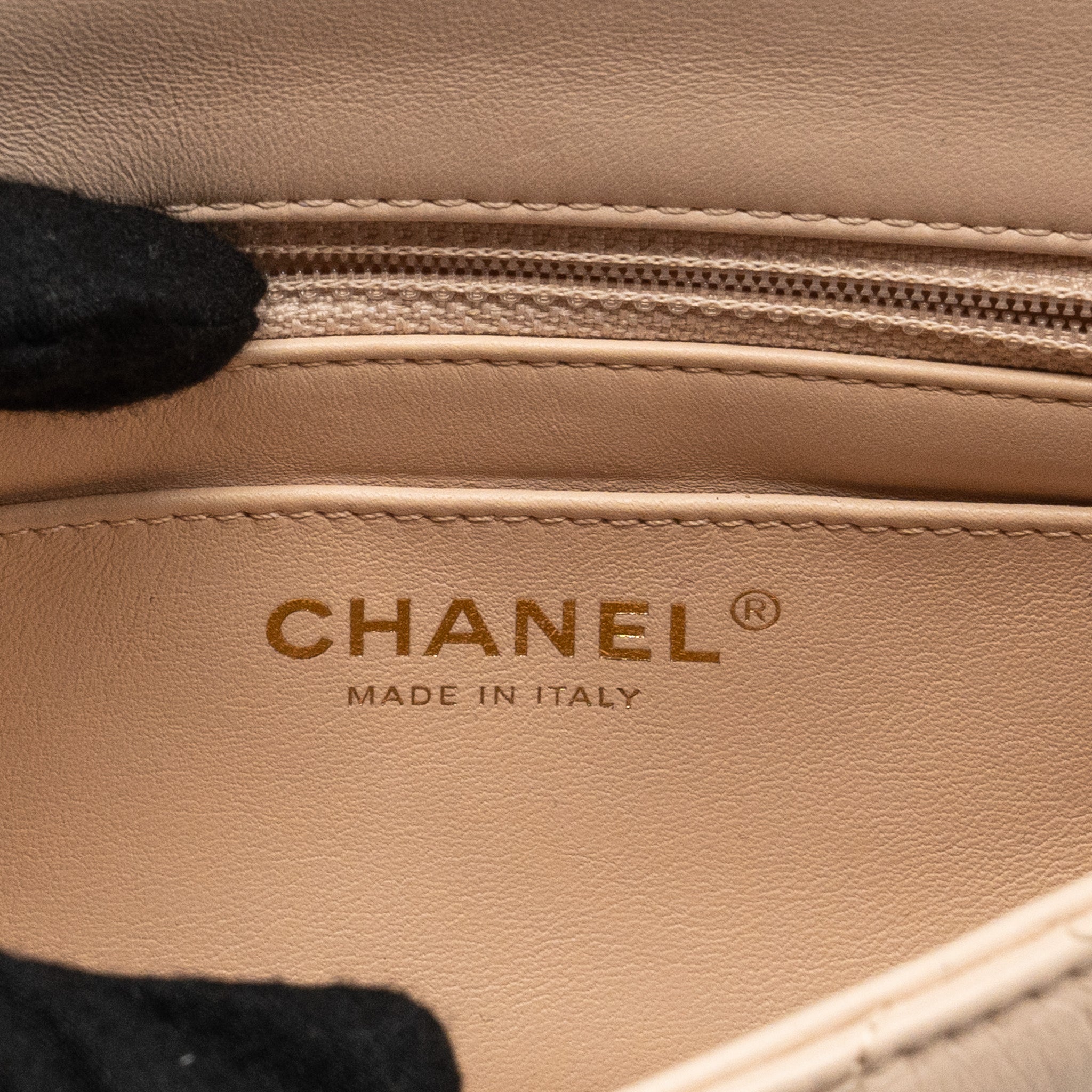 CHANEL PEARL CRUSH MINI SQUARE FLAP BAG LAMBSKIN LIGHT BEIGE GHW (MICROCHIP)