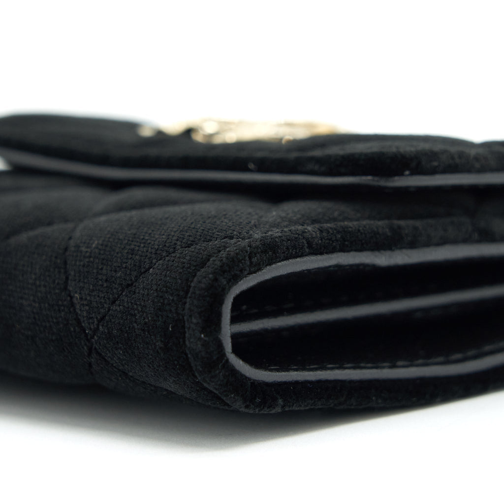 CHANEL VELVET CC LOGO SMALL FLAP WALLET BLACK LGHW