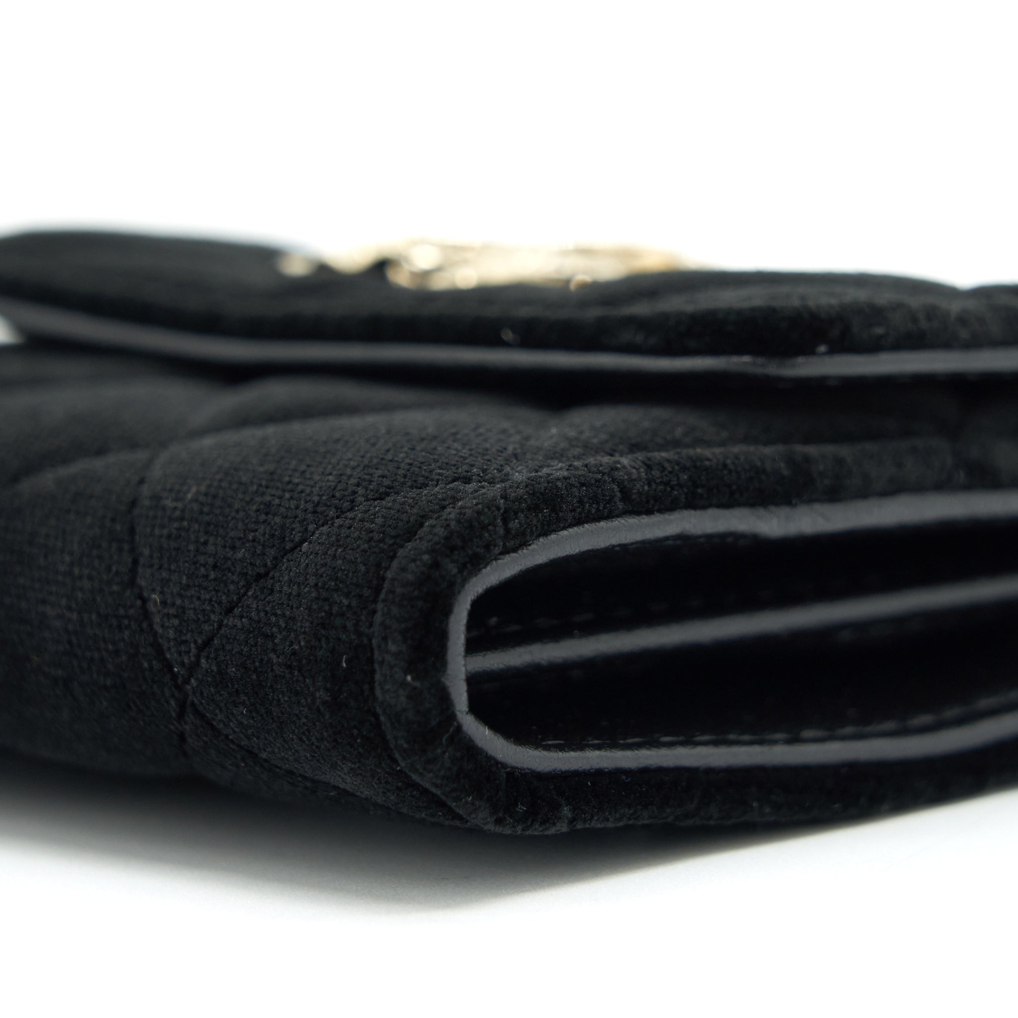 CHANEL VELVET CC LOGO SMALL FLAP WALLET BLACK LGHW