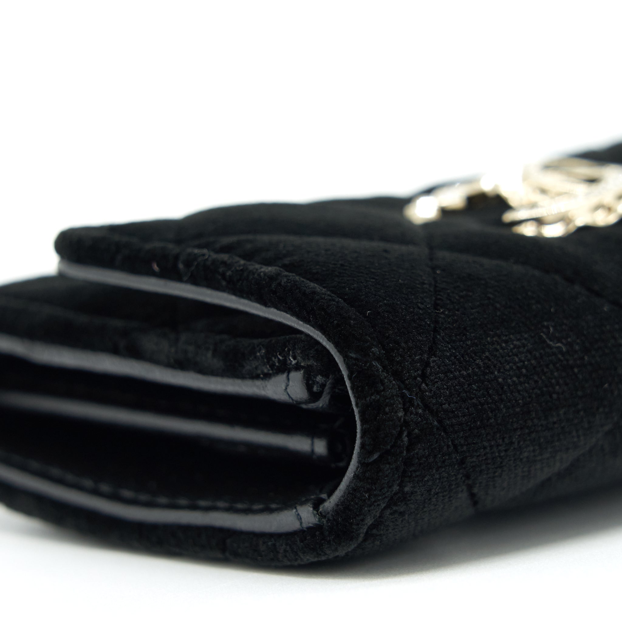 CHANEL VELVET CC LOGO SMALL FLAP WALLET BLACK LGHW