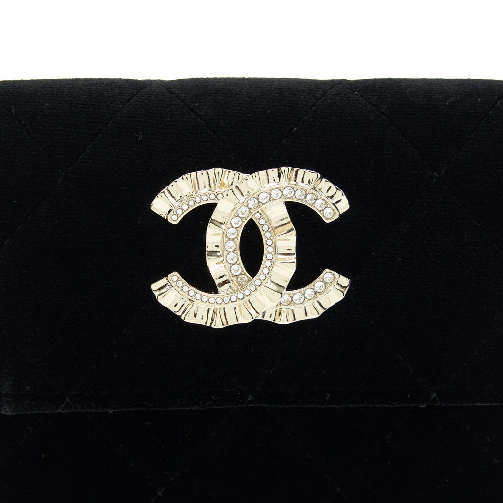 CHANEL VELVET CC LOGO SMALL FLAP WALLET BLACK LGHW