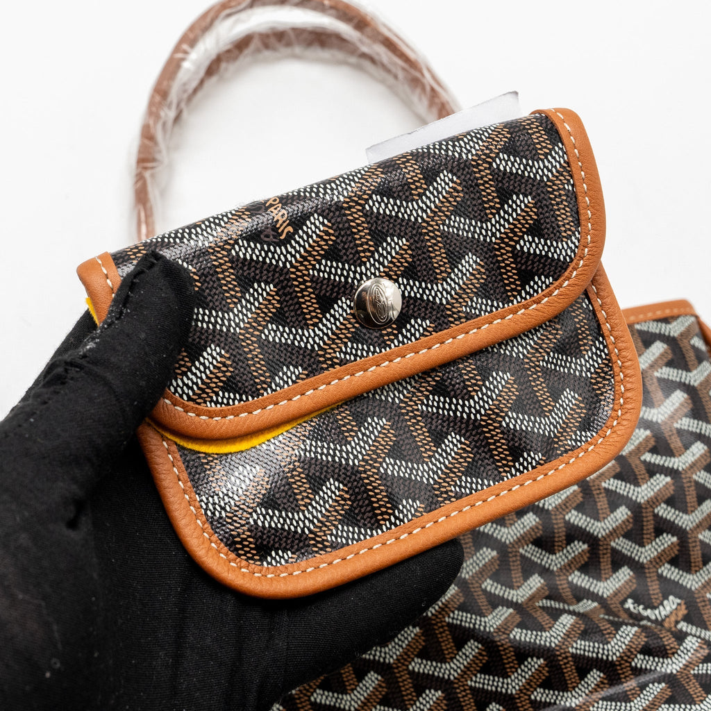 GOYARD MINI ANJOU TOTE BAG GOYARDLINE CANVAS / CALFSKIN BLACK/TAN SHW