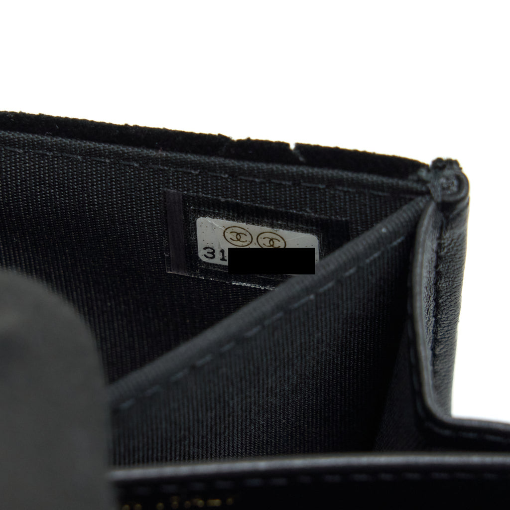 CHANEL VELVET CC LOGO SMALL FLAP WALLET BLACK LGHW