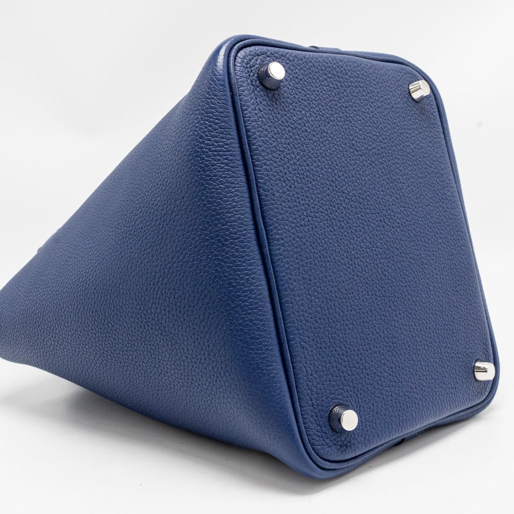 HERMES PICOTIN 18 LOCK BAG TAURILLON MAURICE BLUE SAPHIR SHW