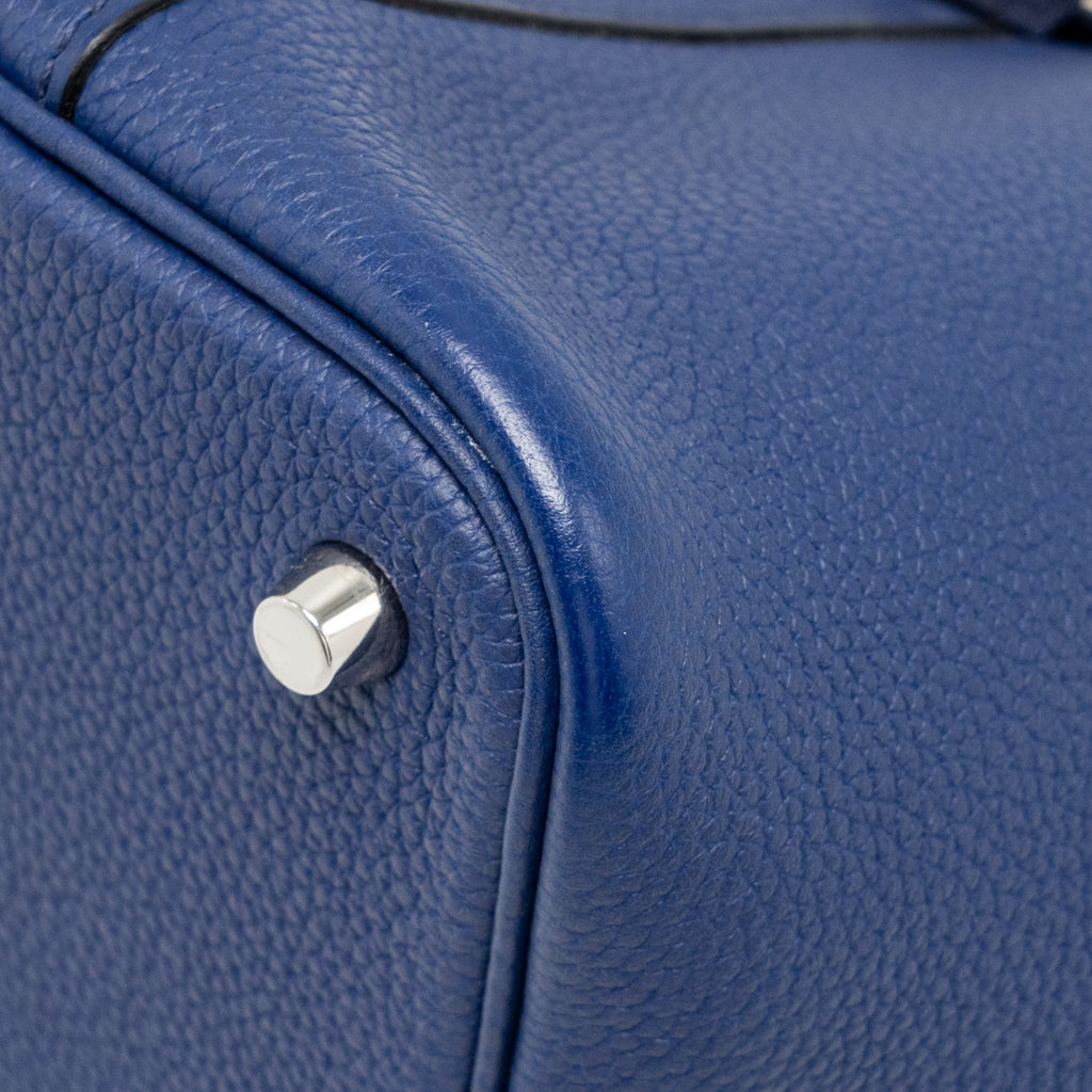 HERMES PICOTIN 18 LOCK BAG TAURILLON MAURICE BLUE SAPHIR SHW