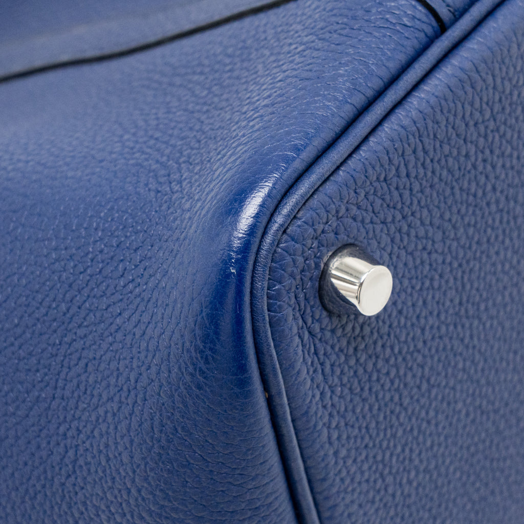 HERMES PICOTIN 18 LOCK BAG TAURILLON MAURICE BLUE SAPHIR SHW