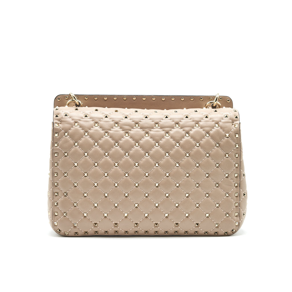 VALENTINO GARAVANI LARGE ROCKSTUD SPIKE SHOULDER BAG BEIGE LGHW