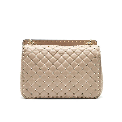 VALENTINO GARAVANI LARGE ROCKSTUD SPIKE SHOULDER BAG BEIGE LGHW