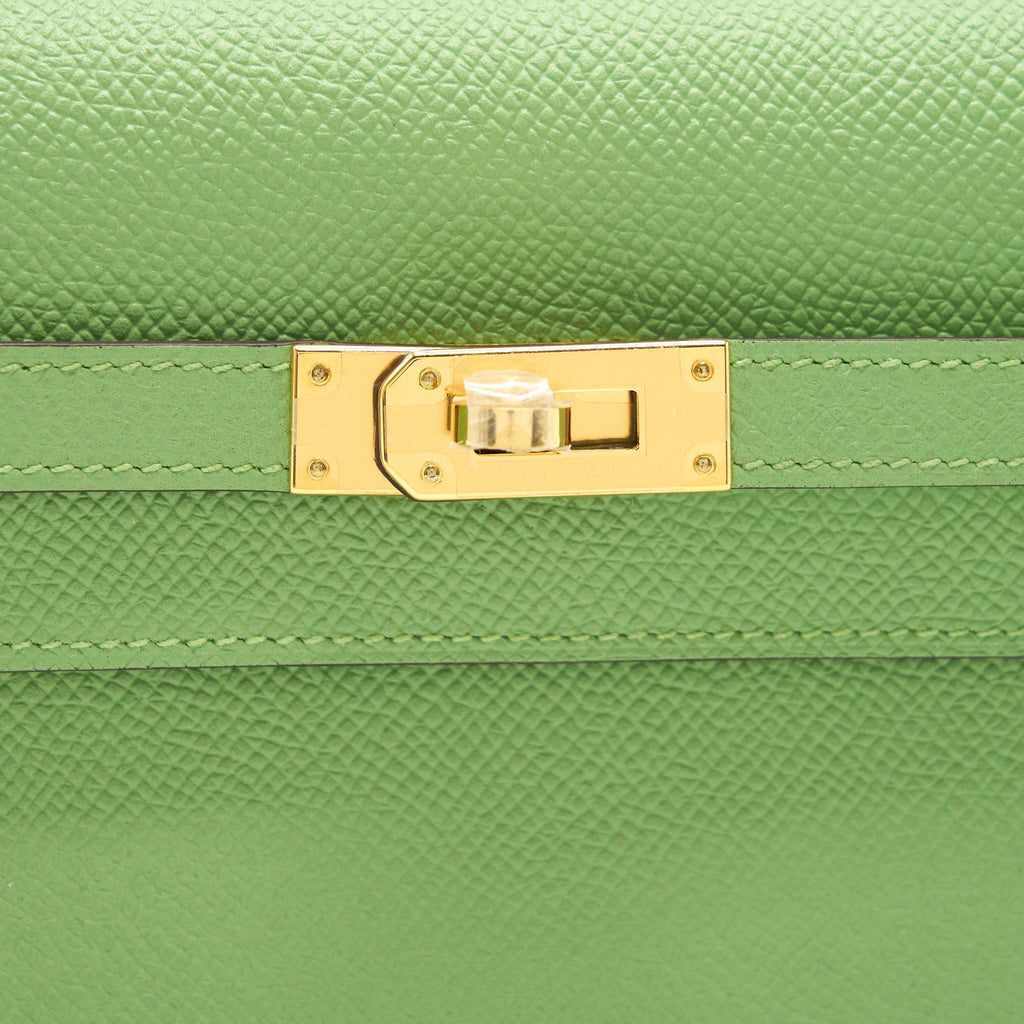 HERMES KELLY TO GO VERSO VERT CRIQUET AND BLUE BRUME GHW