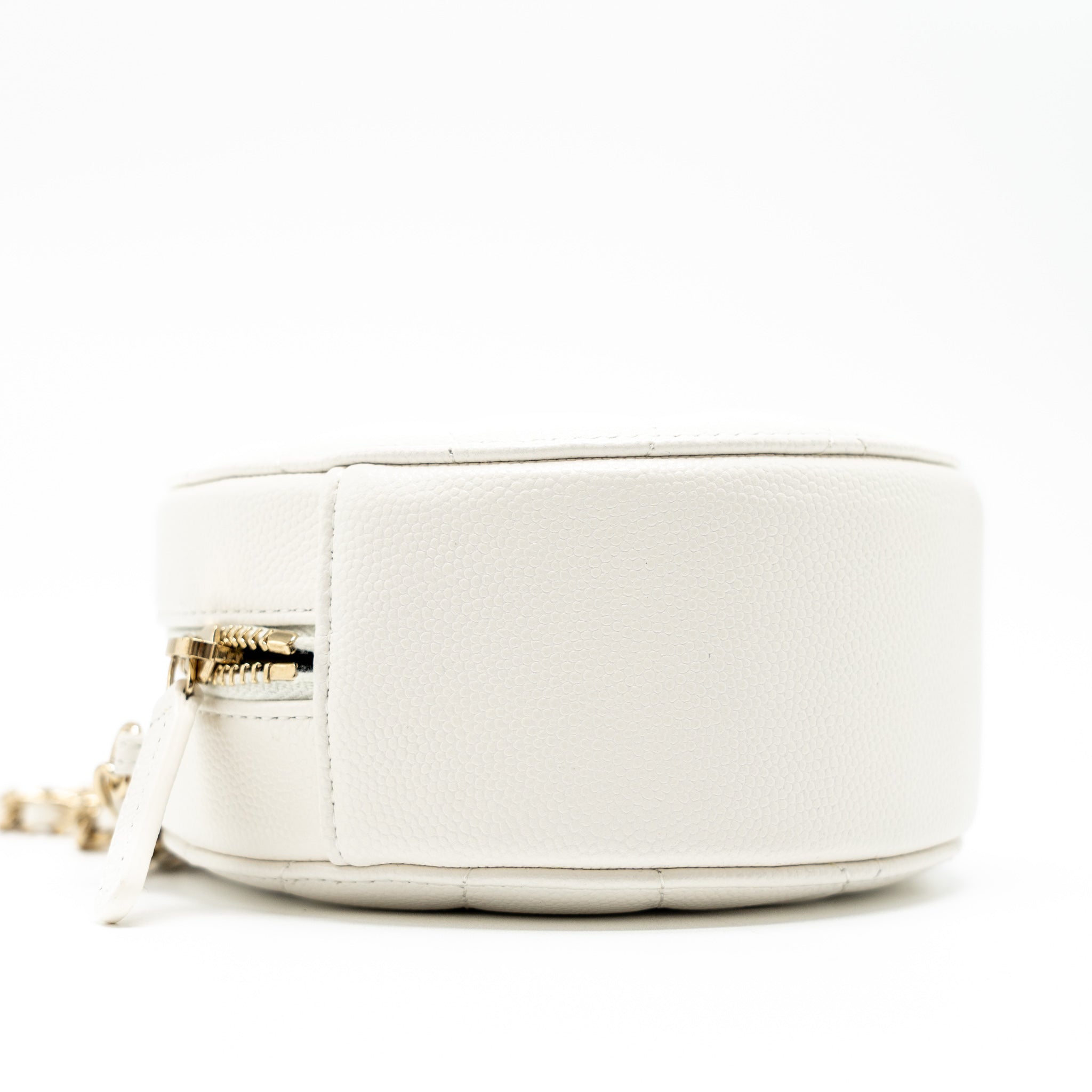 CHANEL ROUND CLUTCH WITH CHAIN CAVIAR WHITE LGHW