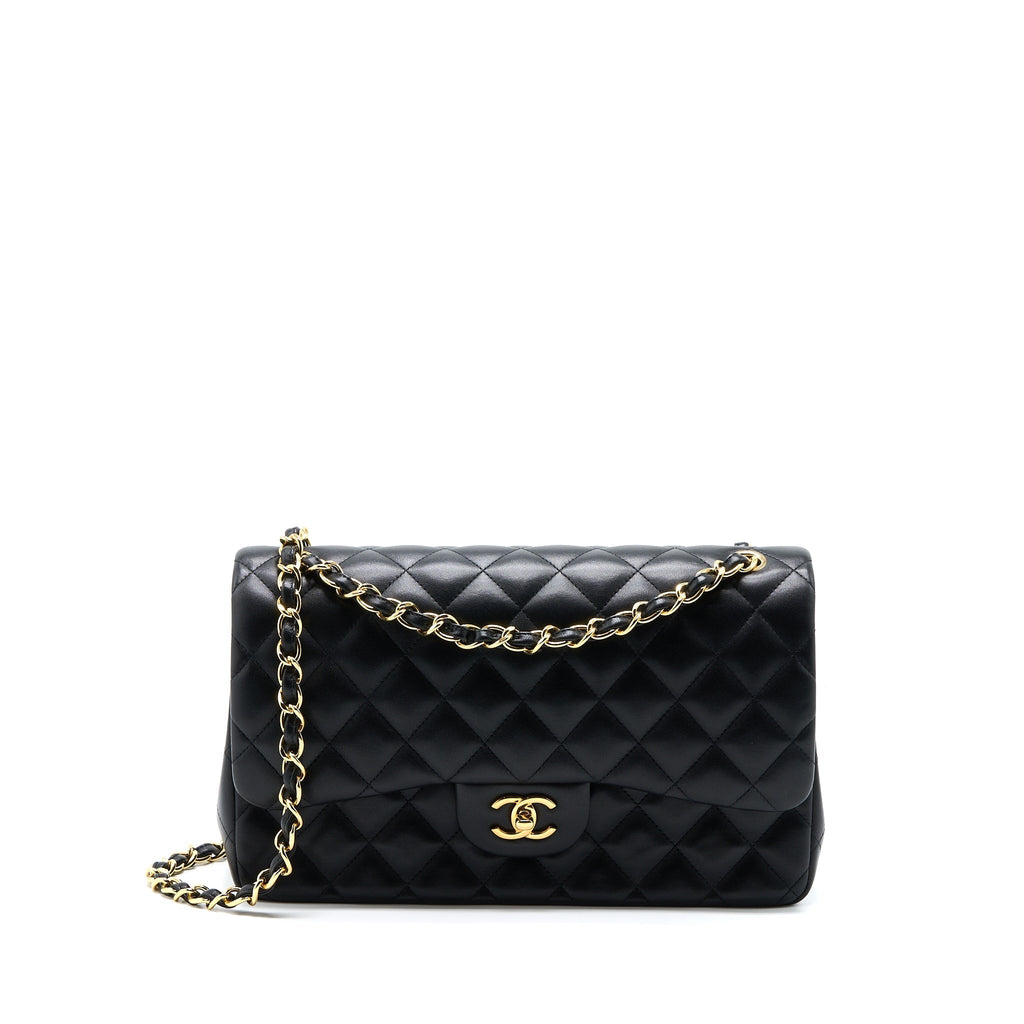 CHANEL JUMBO CLASSIC DOUBLE FLAP BAG LAMBSKIN BLACK GHW