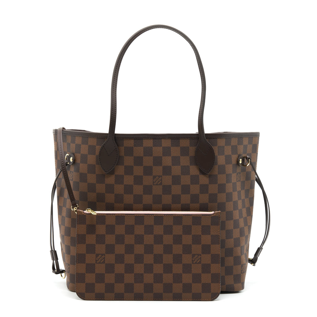 LOUIS VUITTON NEVERFULL MM DAMIER EBENE CANVAS / ROSE BALLERINE