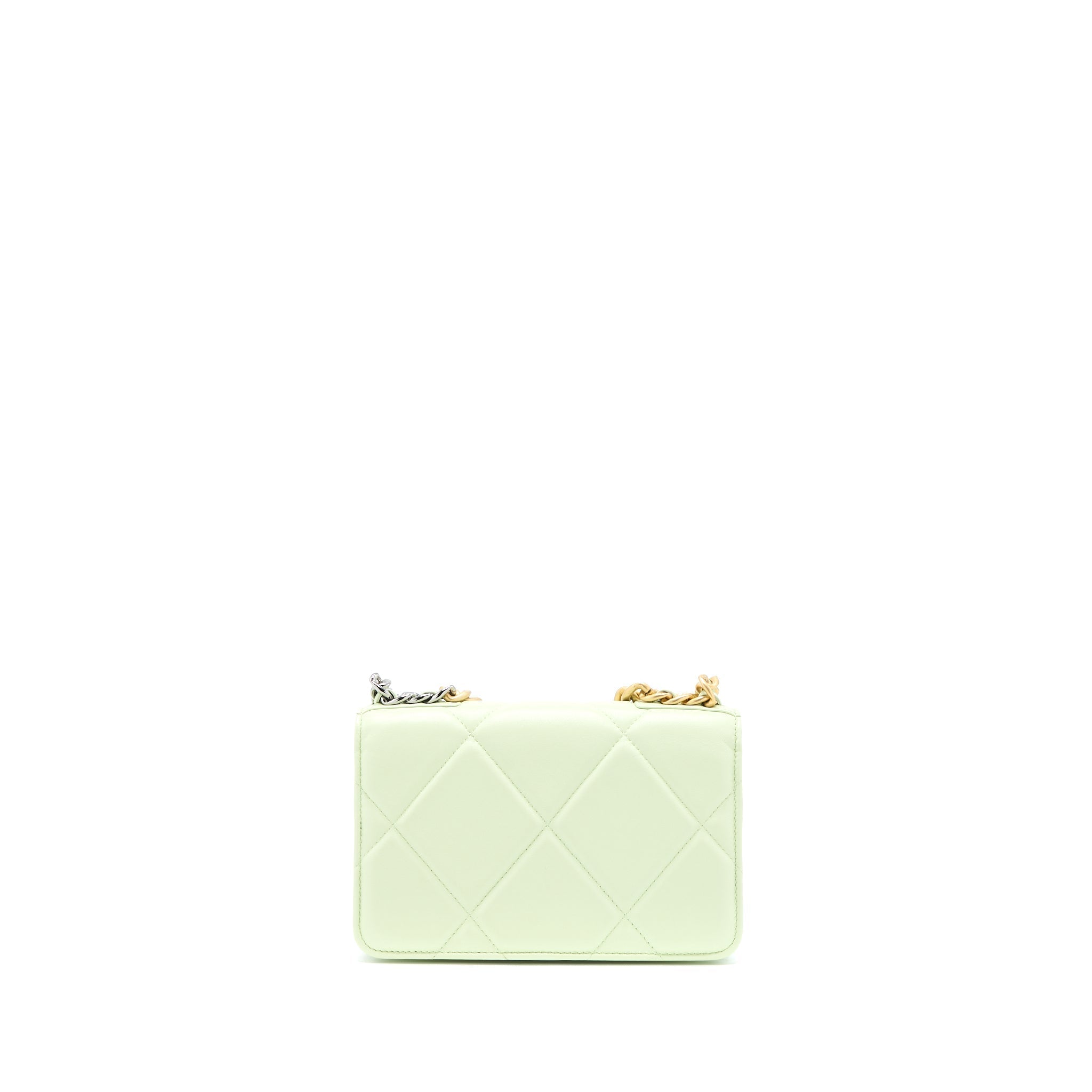CHANEL 19 WALLET ON CHAIN LAMBSKIN LIGHT GREEN MULTICOLOUR HARDWARE (MICROCHIP)