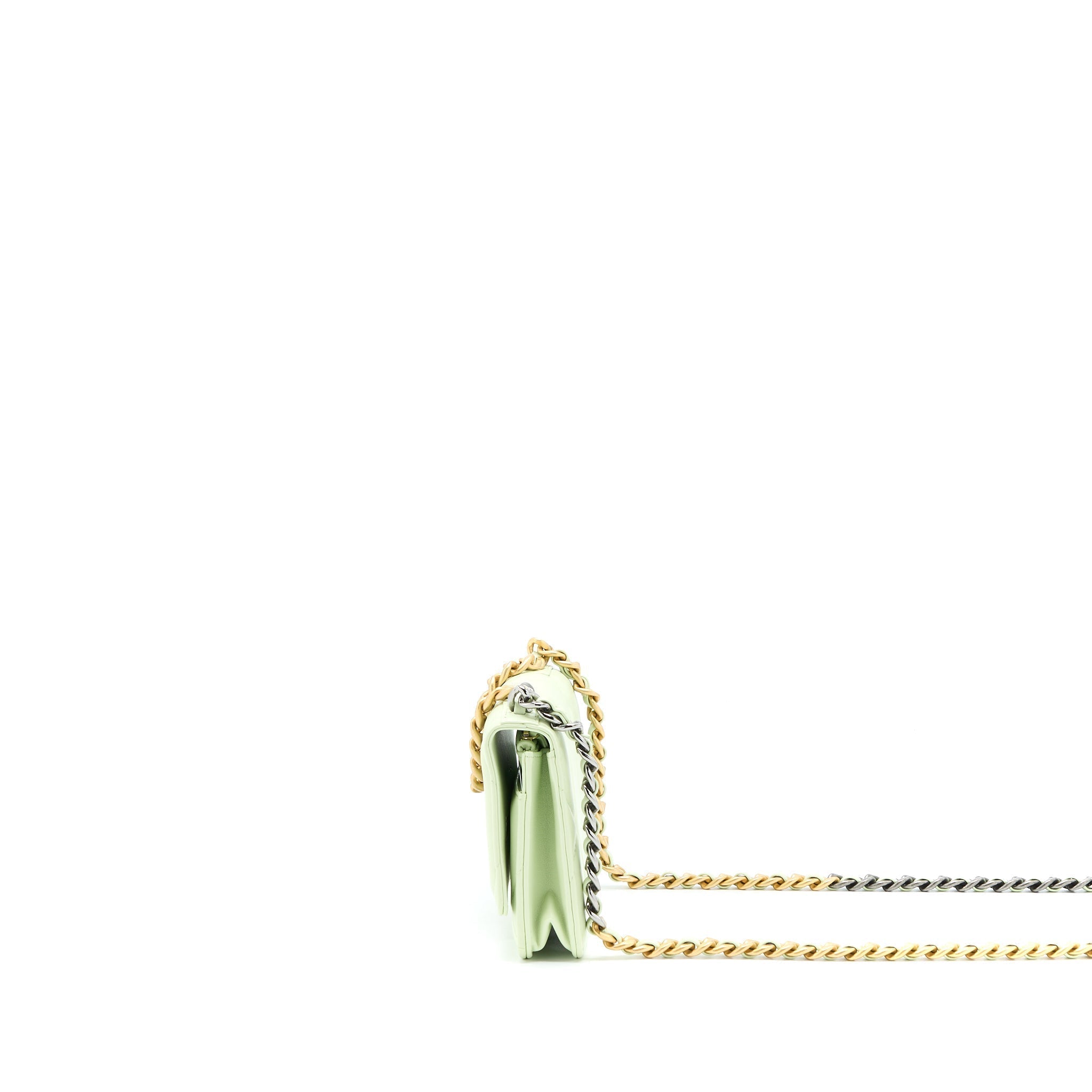 CHANEL 19 WALLET ON CHAIN LAMBSKIN LIGHT GREEN MULTICOLOUR HARDWARE (MICROCHIP)