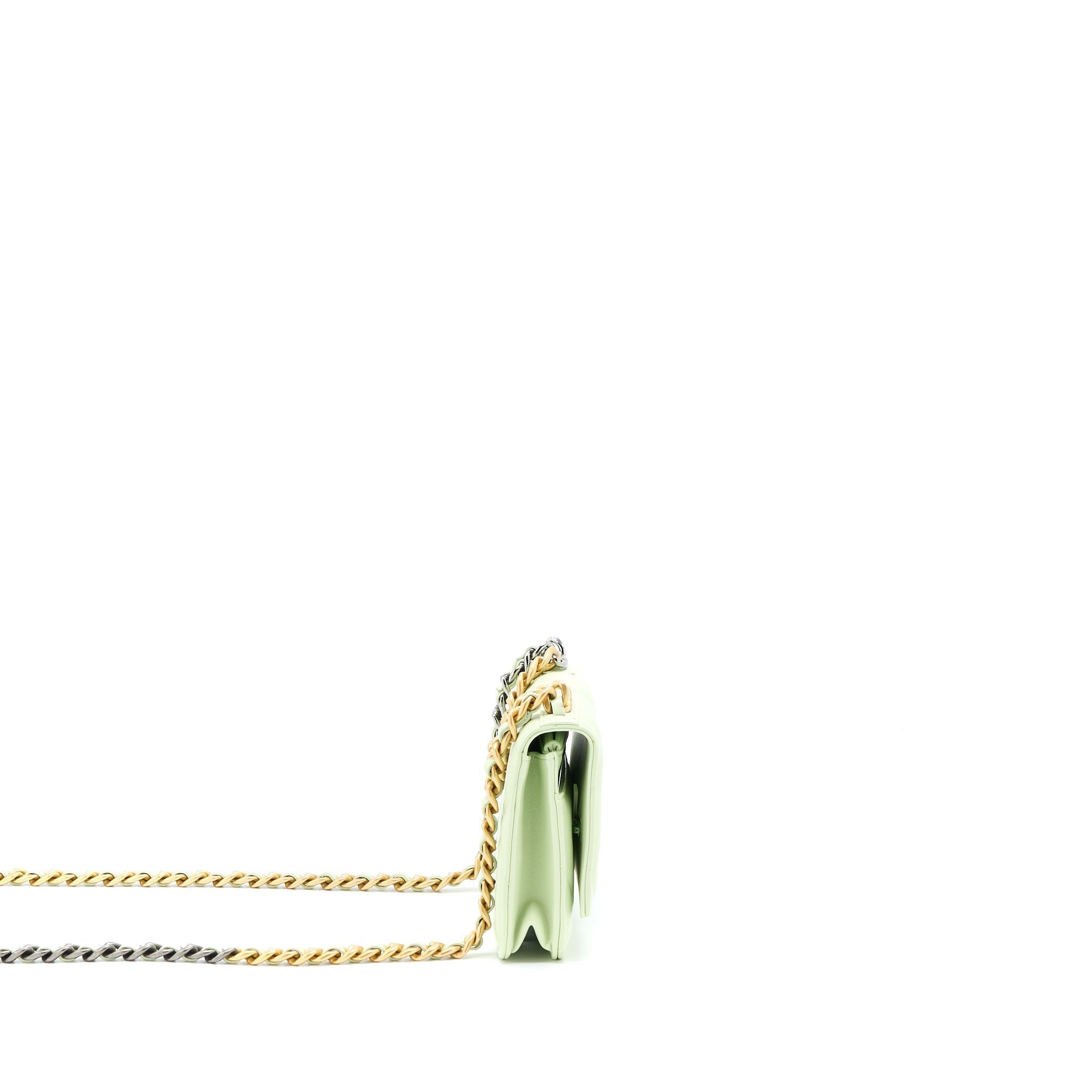 CHANEL 19 WALLET ON CHAIN LAMBSKIN LIGHT GREEN MULTICOLOUR HARDWARE (MICROCHIP)
