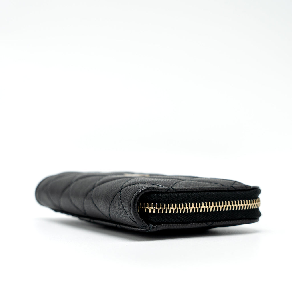 CHANEL L ZIP WALLET CAVIAR BLACK LGHW (MICROCHIP)