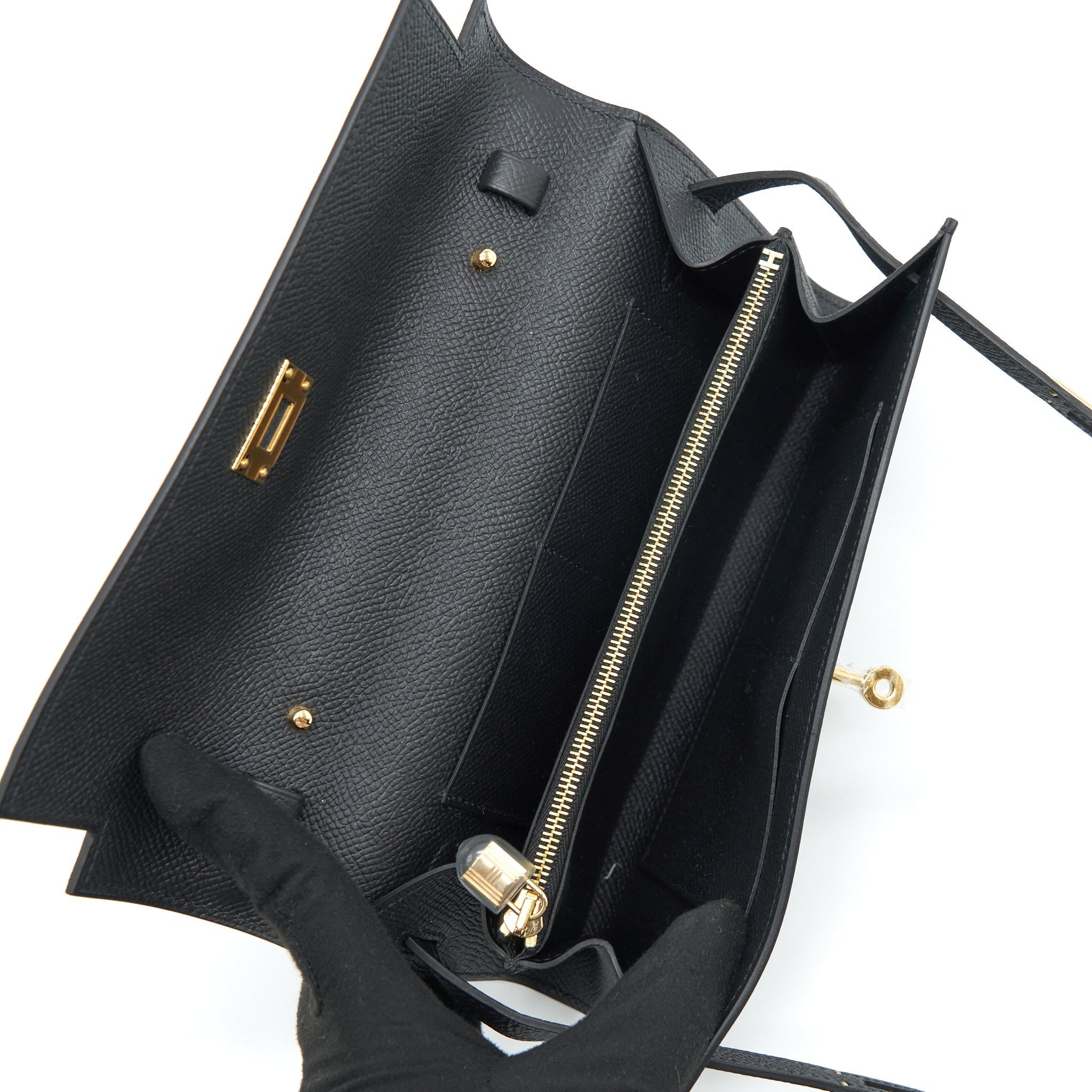 HERMES CLASSIC KELLY TO GO EPSOM BLACK GHW
