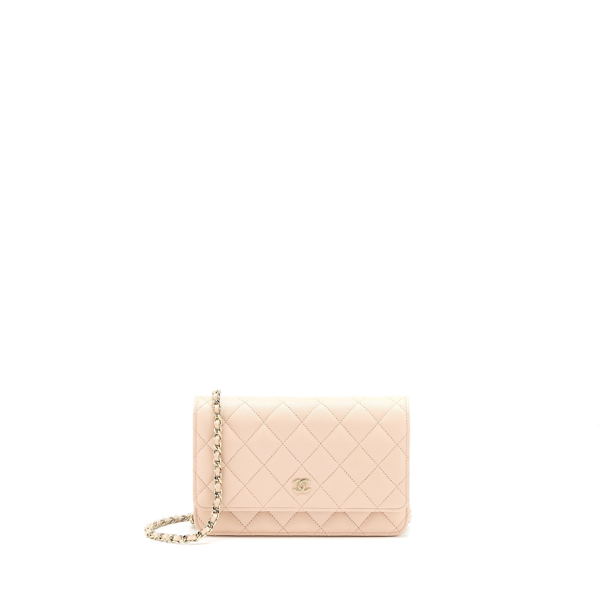 CHANEL CLASSIC WALLET ON CHAIN CAVIAR LIGHT PINK LGHW (MICROCHIP)