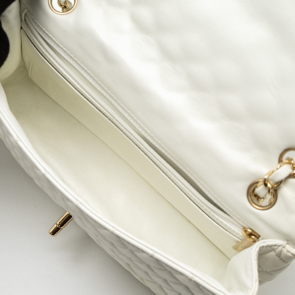 CHANEL QUILTED FLAP BAG WITH HEART CHARM LAMBSKIN WHITE LGHW