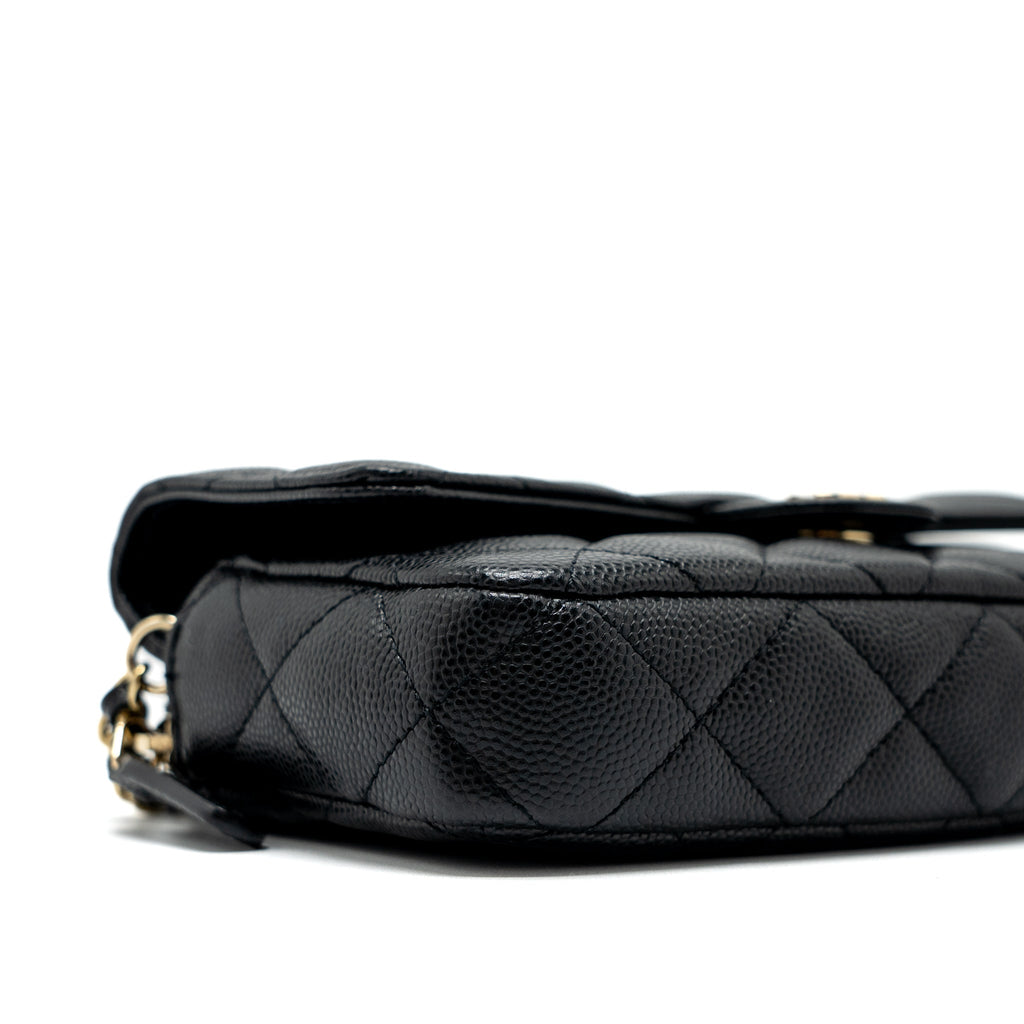CHANEL DOUBLE POCKET WALLET ON CHAIN CAVIAR BLACK LGHW (MICROCHIP)
