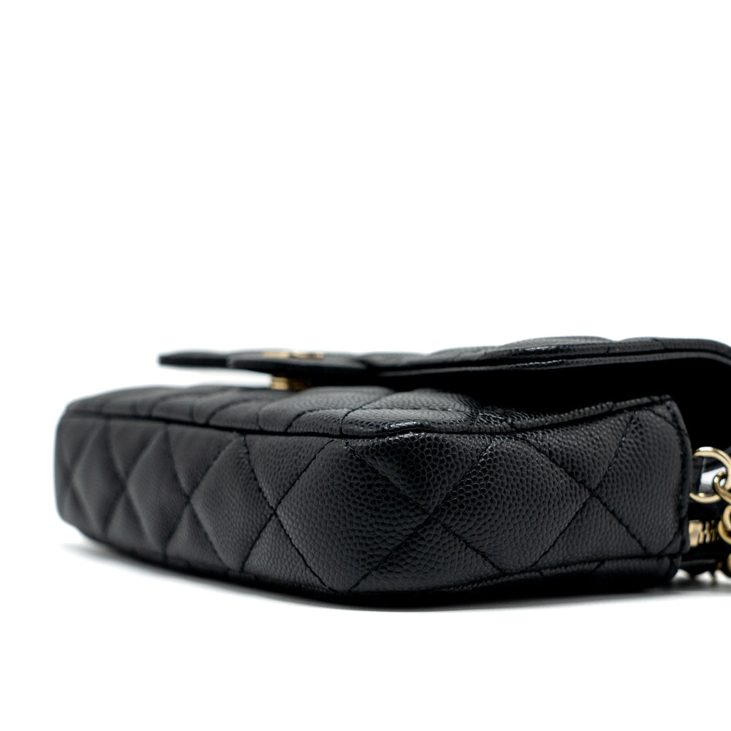 CHANEL DOUBLE POCKET WALLET ON CHAIN CAVIAR BLACK LGHW (MICROCHIP)